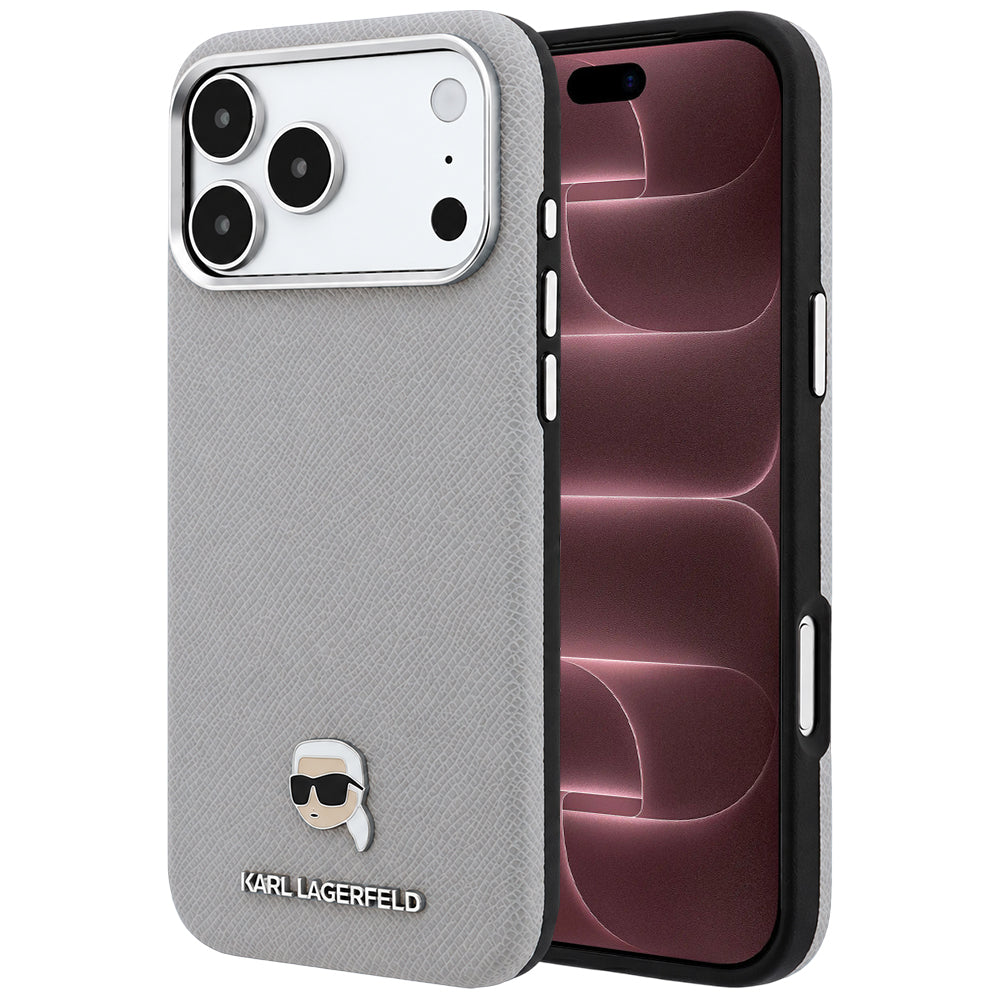 Husa MagSafe pentru Apple iPhone 18 Pro Max / 17 Pro Max, Karl Lagerfeld, Grained Karl Head's Metal, Gri