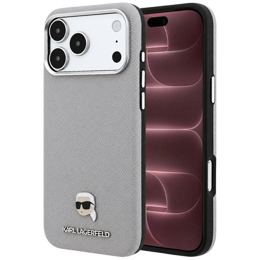 Husa MagSafe pentru Apple iPhone 18 Pro Max / 17 Pro Max, Karl Lagerfeld, Grained Karl Head's Metal, Gri