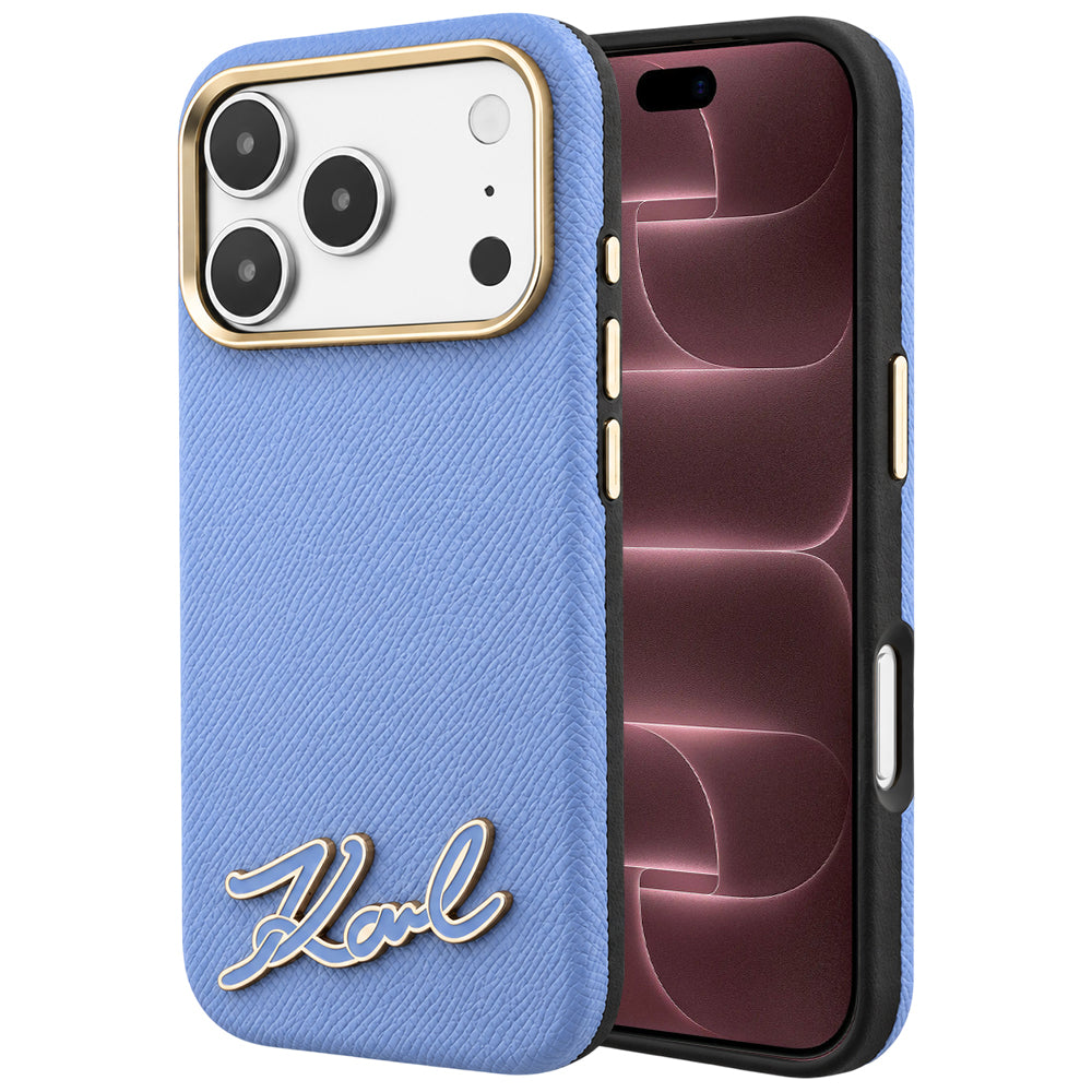 Husa MagSafe pentru Apple iPhone 18 Pro Max / 17 Pro Max, Karl Lagerfeld, Grained Resin Sign Logo, Bleu
