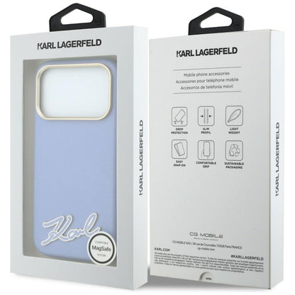 Husa MagSafe pentru Apple iPhone 18 Pro Max / 17 Pro Max, Karl Lagerfeld, Grained Resin Sign Logo, Bleu
