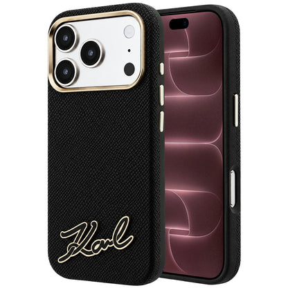 Husa MagSafe pentru Apple iPhone 18 Pro Max / 17 Pro Max, Karl Lagerfeld, Grained Resin Sign Logo, Neagra