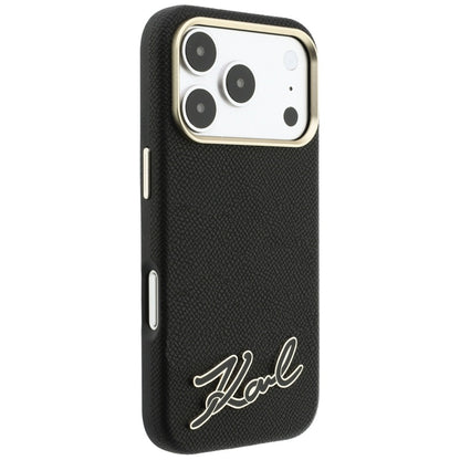 Husa MagSafe pentru Apple iPhone 18 Pro Max / 17 Pro Max, Karl Lagerfeld, Grained Resin Sign Logo, Neagra