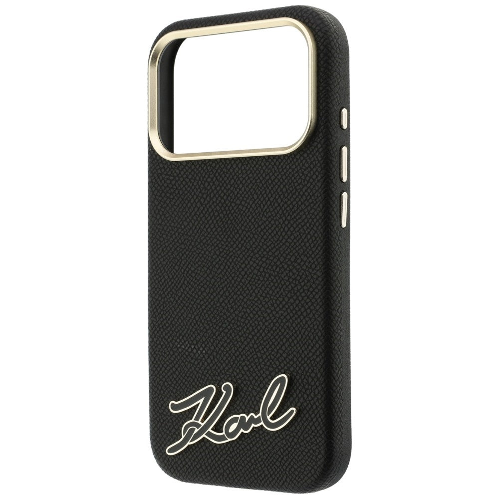 Husa MagSafe pentru Apple iPhone 18 Pro Max / 17 Pro Max, Karl Lagerfeld, Grained Resin Sign Logo, Neagra