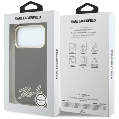 Husa MagSafe pentru Apple iPhone 18 Pro Max / 17 Pro Max, Karl Lagerfeld, Grained Resin Sign Logo, Neagra