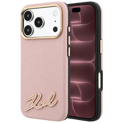 Husa MagSafe pentru Apple iPhone 18 Pro Max / 17 Pro Max, Karl Lagerfeld, Grained Resin Sign Logo, Roz