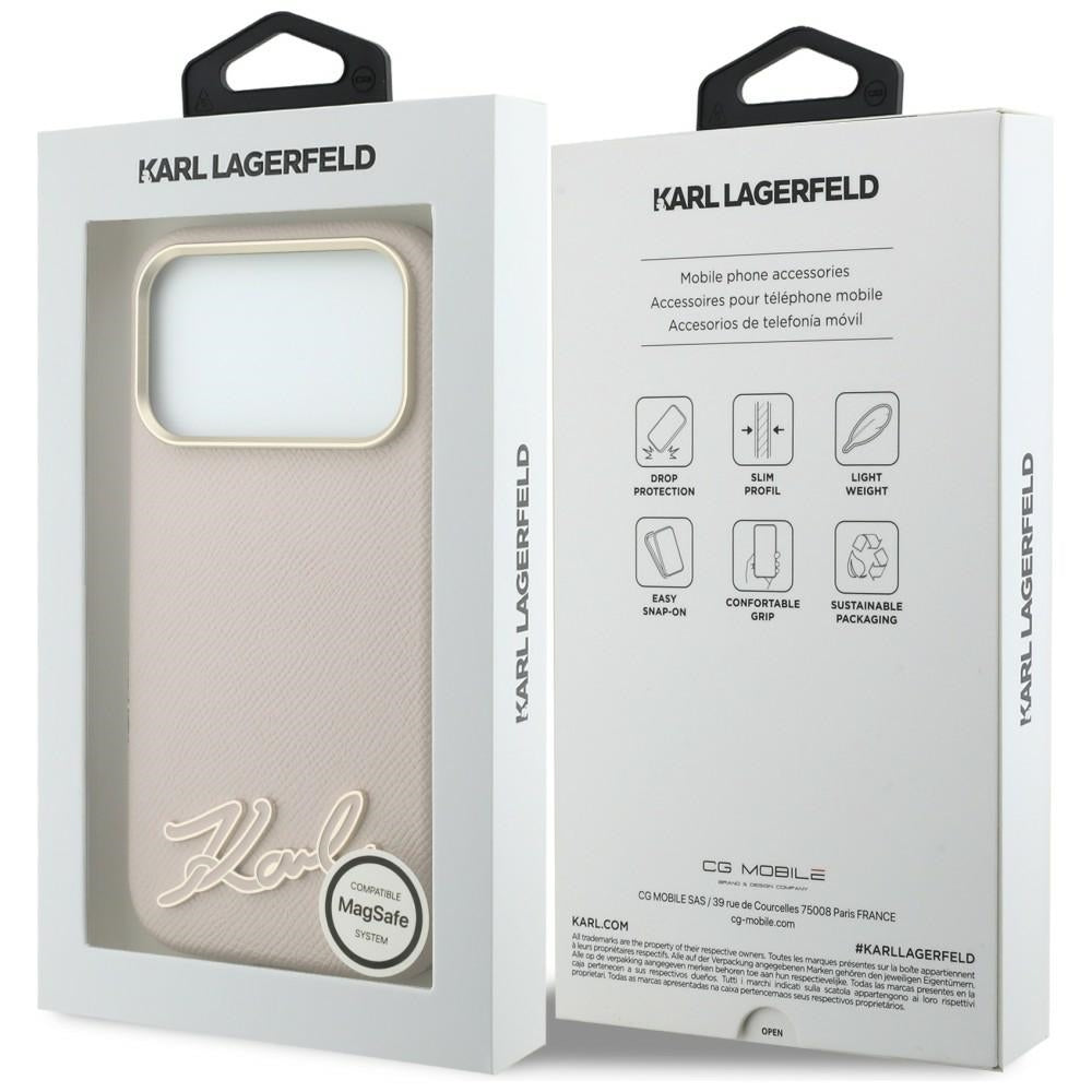 Husa MagSafe pentru Apple iPhone 18 Pro Max / 17 Pro Max, Karl Lagerfeld, Grained Resin Sign Logo, Roz