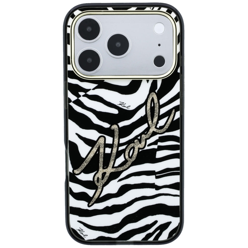 Husa MagSafe pentru Apple iPhone 18 Pro Max / 17 Pro Max, Karl Lagerfeld, HC IML Signature Zebra Glitter Gold, Neagra
