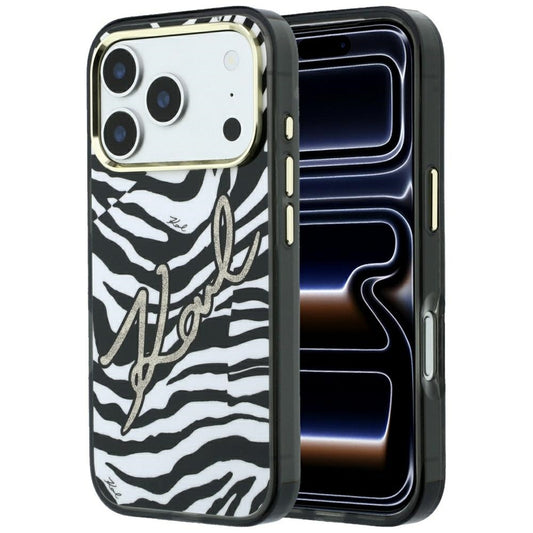 Husa MagSafe pentru Apple iPhone 18 Pro Max / 17 Pro Max, Karl Lagerfeld, HC IML Signature Zebra Glitter Gold, Neagra