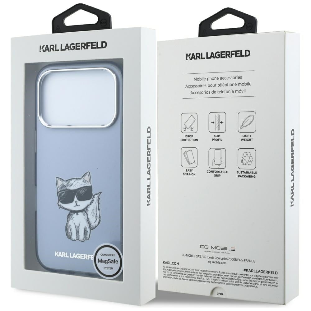 Husa MagSafe pentru Apple iPhone 18 Pro Max / 17 Pro Max, Karl Lagerfeld, IML Choupette Body Sketch Print, Albastra