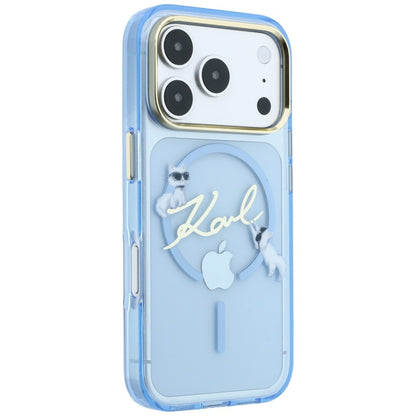 Husa MagSafe pentru Apple iPhone 18 Pro Max / 17 Pro Max, Karl Lagerfeld, IML Choupette Karl Script Logo, Bleu
