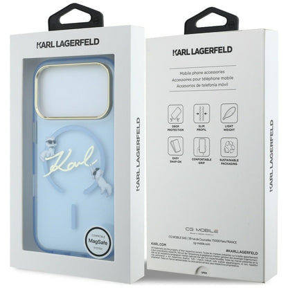Husa MagSafe pentru Apple iPhone 18 Pro Max / 17 Pro Max, Karl Lagerfeld, IML Choupette Karl Script Logo, Bleu