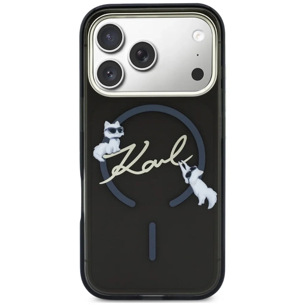 Husa MagSafe pentru Apple iPhone 18 Pro Max / 17 Pro Max, Karl Lagerfeld, IML Choupette Karl Script Logo, Neagra