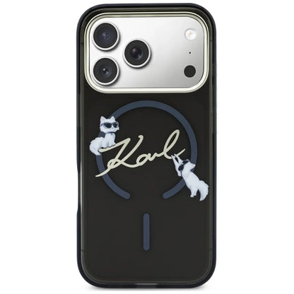 Husa MagSafe pentru Apple iPhone 18 Pro Max / 17 Pro Max, Karl Lagerfeld, IML Choupette Karl Script Logo, Neagra