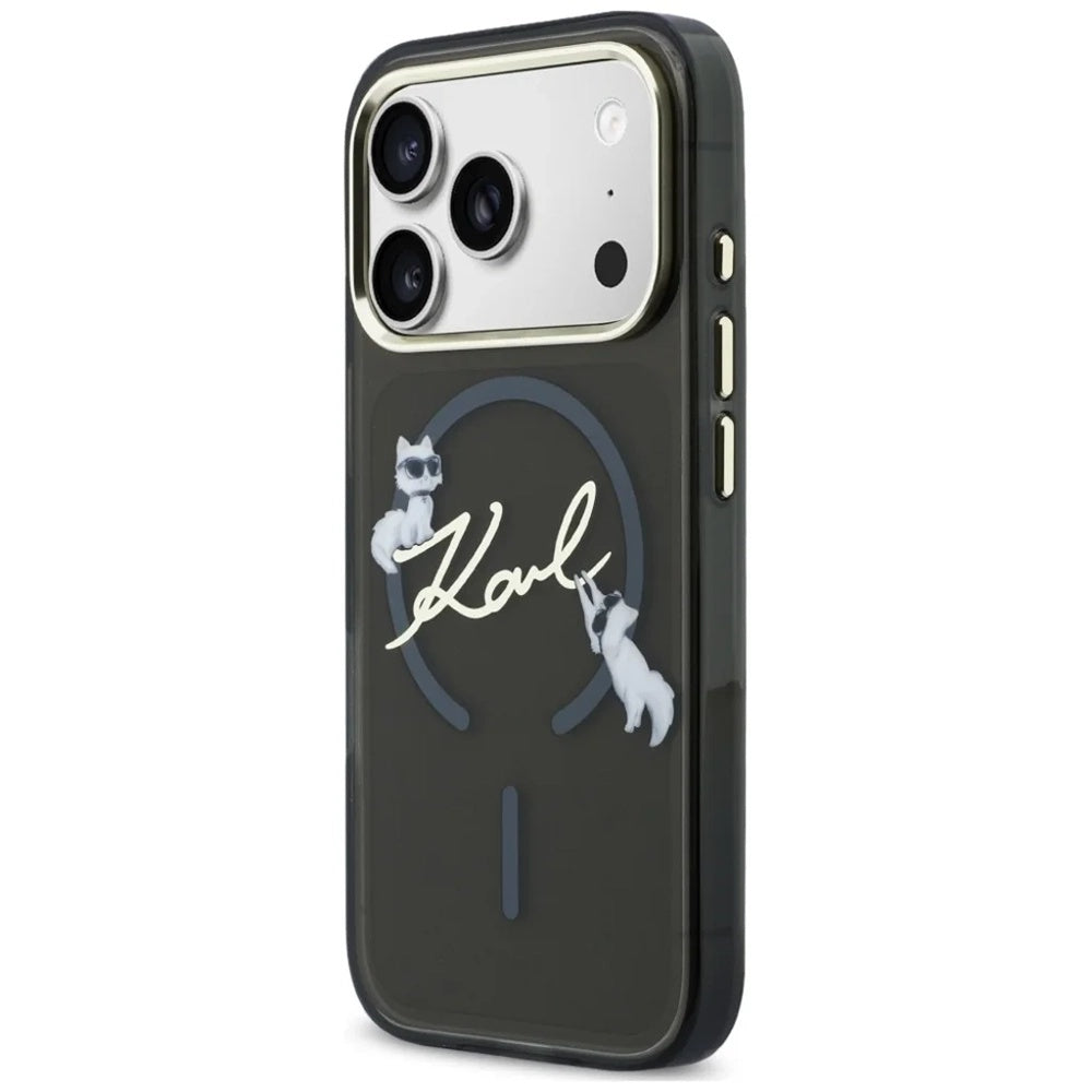 Husa MagSafe pentru Apple iPhone 18 Pro Max / 17 Pro Max, Karl Lagerfeld, IML Choupette Karl Script Logo, Neagra