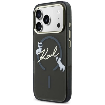 Husa MagSafe pentru Apple iPhone 18 Pro Max / 17 Pro Max, Karl Lagerfeld, IML Choupette Karl Script Logo, Neagra