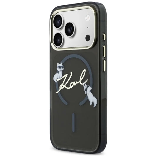 Husa MagSafe pentru Apple iPhone 18 Pro Max / 17 Pro Max, Karl Lagerfeld, IML Choupette Karl Script Logo, Neagra