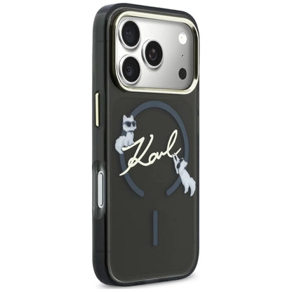 Husa MagSafe pentru Apple iPhone 18 Pro Max / 17 Pro Max, Karl Lagerfeld, IML Choupette Karl Script Logo, Neagra