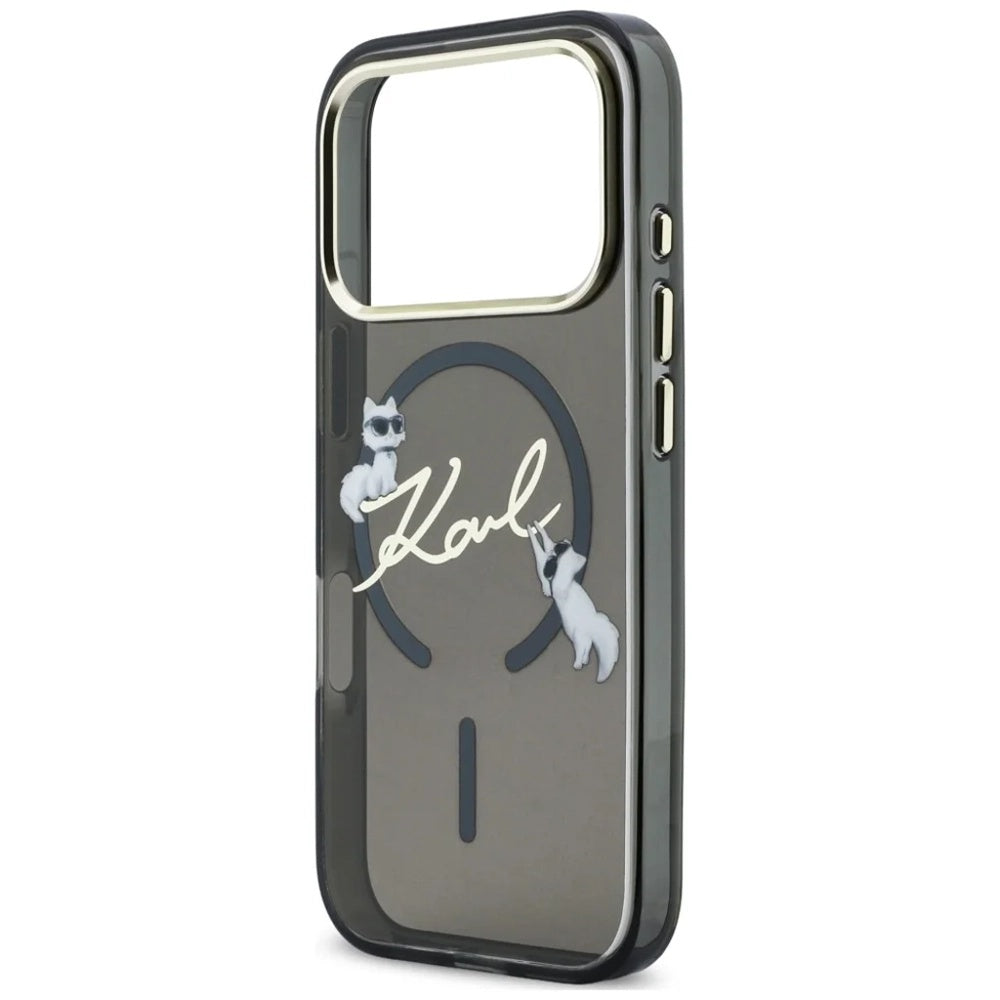 Husa MagSafe pentru Apple iPhone 18 Pro Max / 17 Pro Max, Karl Lagerfeld, IML Choupette Karl Script Logo, Neagra