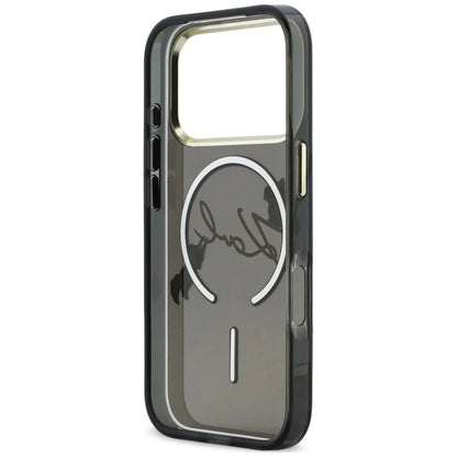 Husa MagSafe pentru Apple iPhone 18 Pro Max / 17 Pro Max, Karl Lagerfeld, IML Choupette Karl Script Logo, Neagra