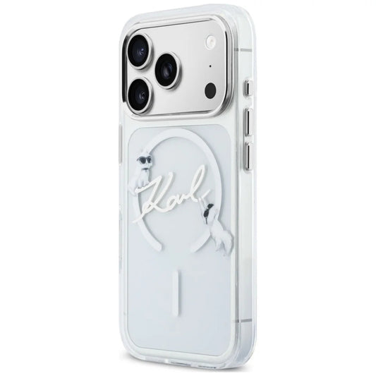 Husa MagSafe pentru Apple iPhone 18 Pro Max / 17 Pro Max, Karl Lagerfeld, IML Choupette Karl Script Logo, Transparenta