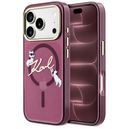 Husa MagSafe pentru Apple iPhone 18 Pro Max / 17 Pro Max, Karl Lagerfeld, IML Choupette Karl Script Logo, Visinie
