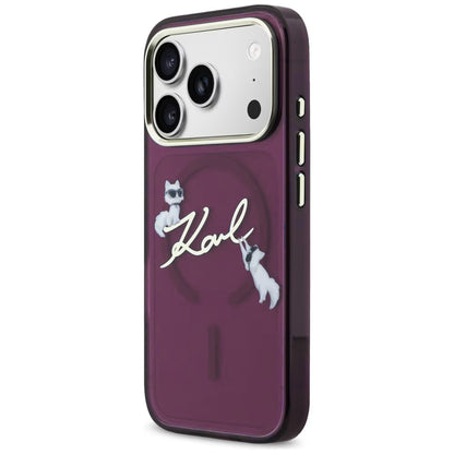 Husa MagSafe pentru Apple iPhone 18 Pro Max / 17 Pro Max, Karl Lagerfeld, IML Choupette Karl Script Logo, Visinie