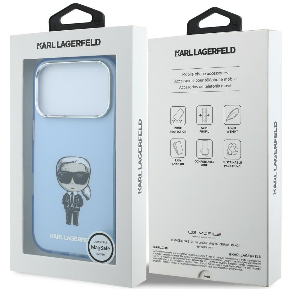 Husa MagSafe pentru Apple iPhone 18 Pro Max / 17 Pro Max, Karl Lagerfeld, IML Ikonik Sketch Print, Bleu