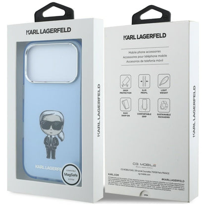 Husa MagSafe pentru Apple iPhone 18 Pro Max / 17 Pro Max, Karl Lagerfeld, IML Ikonik Sketch Print, Bleu