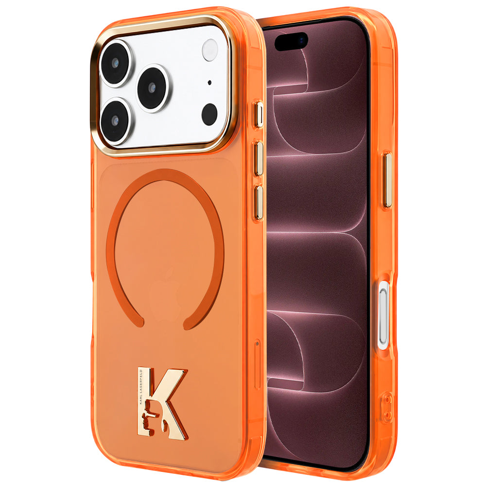 Husa MagSafe pentru Apple iPhone 18 Pro Max / 17 Pro Max, Karl Lagerfeld, IML Karl Head Logo, Portocalie