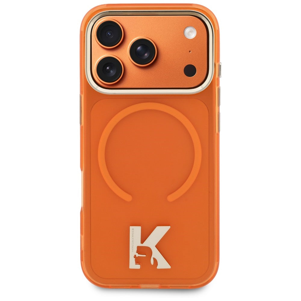 Husa MagSafe pentru Apple iPhone 18 Pro Max / 17 Pro Max, Karl Lagerfeld, IML Karl Head Logo, Portocalie
