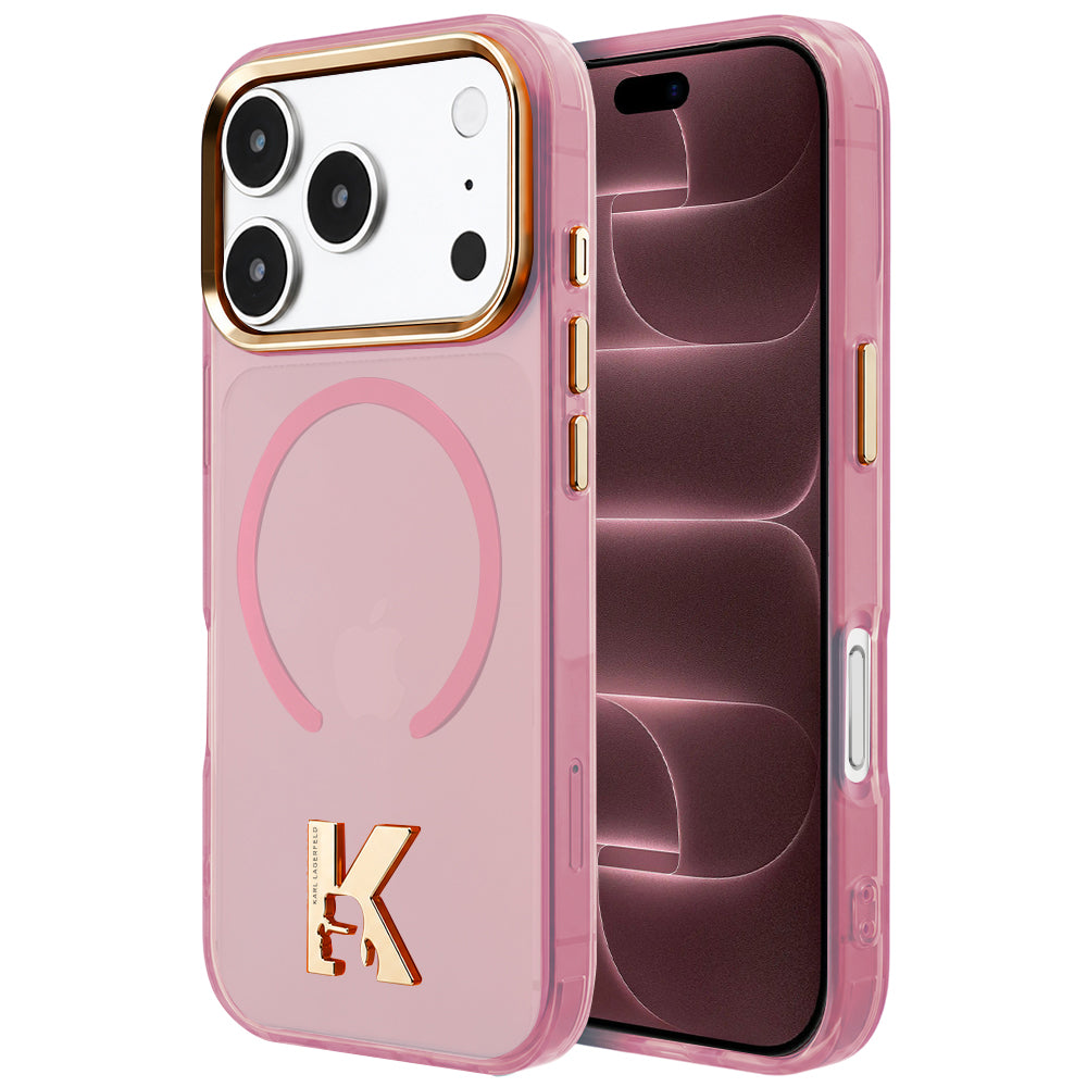 Husa MagSafe pentru Apple iPhone 18 Pro Max / 17 Pro Max, Karl Lagerfeld, IML Karl Head Logo, Roz