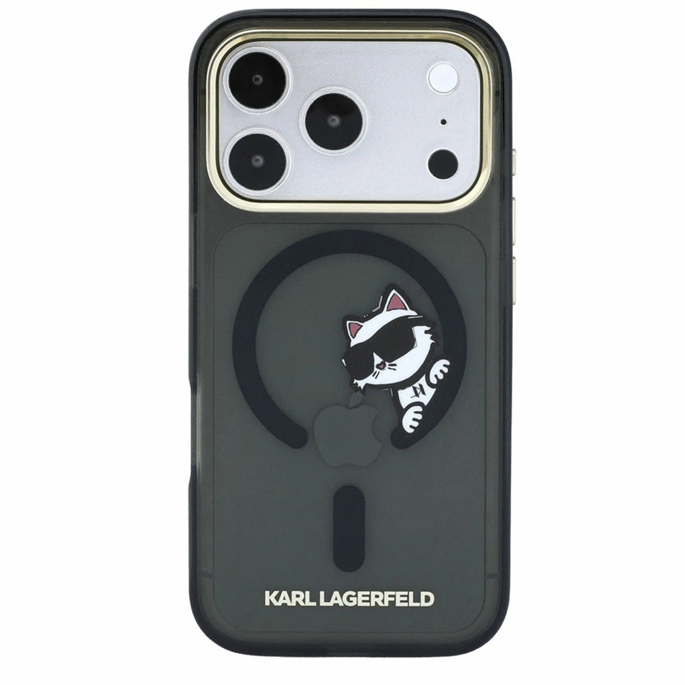 Husa MagSafe pentru Apple iPhone 18 Pro Max / 17 Pro Max, Karl Lagerfeld, IML Peekaboo Print and Metal Frame, Neagra