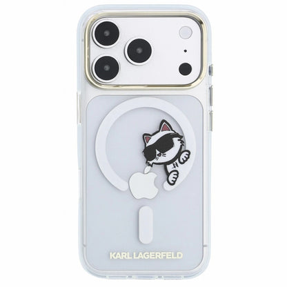 Husa MagSafe pentru Apple iPhone 18 Pro Max / 17 Pro Max, Karl Lagerfeld, IML Peekaboo Print and Metal Frame, Transparenta