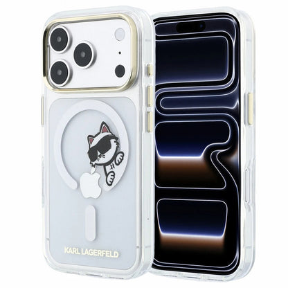 Husa MagSafe pentru Apple iPhone 18 Pro Max / 17 Pro Max, Karl Lagerfeld, IML Peekaboo Print and Metal Frame, Transparenta
