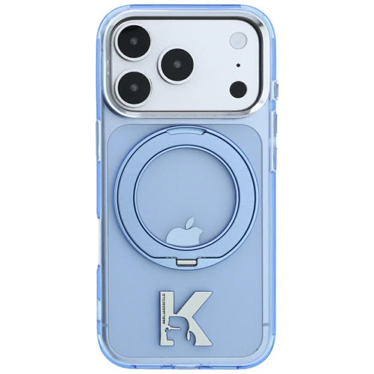 Husa MagSafe pentru Apple iPhone 18 Pro Max / 17 Pro Max, Karl Lagerfeld, IML Ring Stand Kameo Metal, Albastra