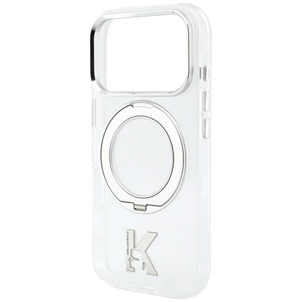Husa MagSafe pentru Apple iPhone 18 Pro Max / 17 Pro Max, Karl Lagerfeld, IML Ring Stand Kameo Metal, Transparenta