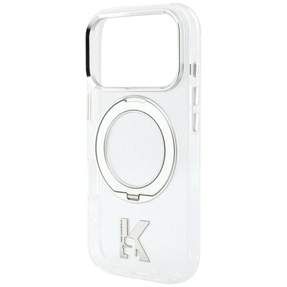 Husa MagSafe pentru Apple iPhone 18 Pro Max / 17 Pro Max, Karl Lagerfeld, IML Ring Stand Kameo Metal, Transparenta