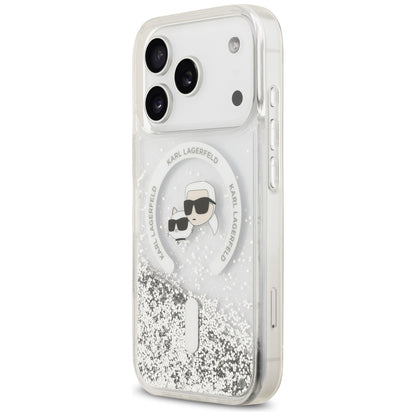 Husa MagSafe pentru Apple iPhone 18 Pro Max / 17 Pro Max, Karl Lagerfeld, Liquid Glitter Karl & Choupette Head's, Transparenta