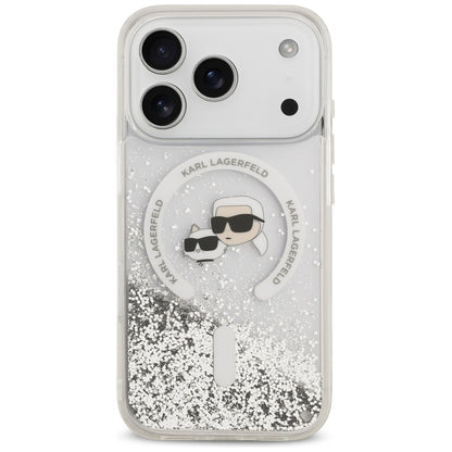 Husa MagSafe pentru Apple iPhone 18 Pro Max / 17 Pro Max, Karl Lagerfeld, Liquid Glitter Karl & Choupette Head's, Transparenta