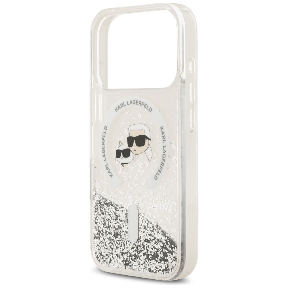 Husa MagSafe pentru Apple iPhone 18 Pro Max / 17 Pro Max, Karl Lagerfeld, Liquid Glitter Karl & Choupette Head's, Transparenta