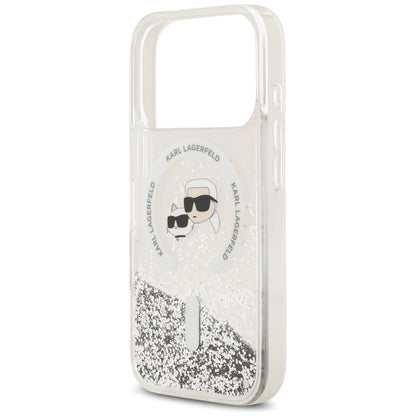 Husa MagSafe pentru Apple iPhone 18 Pro Max / 17 Pro Max, Karl Lagerfeld, Liquid Glitter Karl & Choupette Head's, Transparenta
