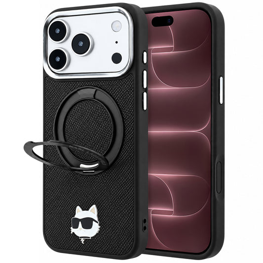 Husa MagSafe pentru Apple iPhone 18 Pro Max / 17 Pro Max, Karl Lagerfeld, Ring Stand 360 Choupette Pin, Neagra