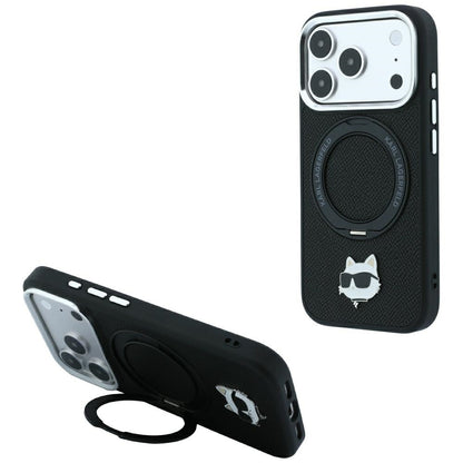 Husa MagSafe pentru Apple iPhone 18 Pro Max / 17 Pro Max, Karl Lagerfeld, Ring Stand 360 Choupette Pin, Neagra