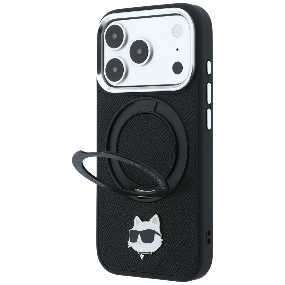 Husa MagSafe pentru Apple iPhone 18 Pro Max / 17 Pro Max, Karl Lagerfeld, Ring Stand 360 Choupette Pin, Neagra