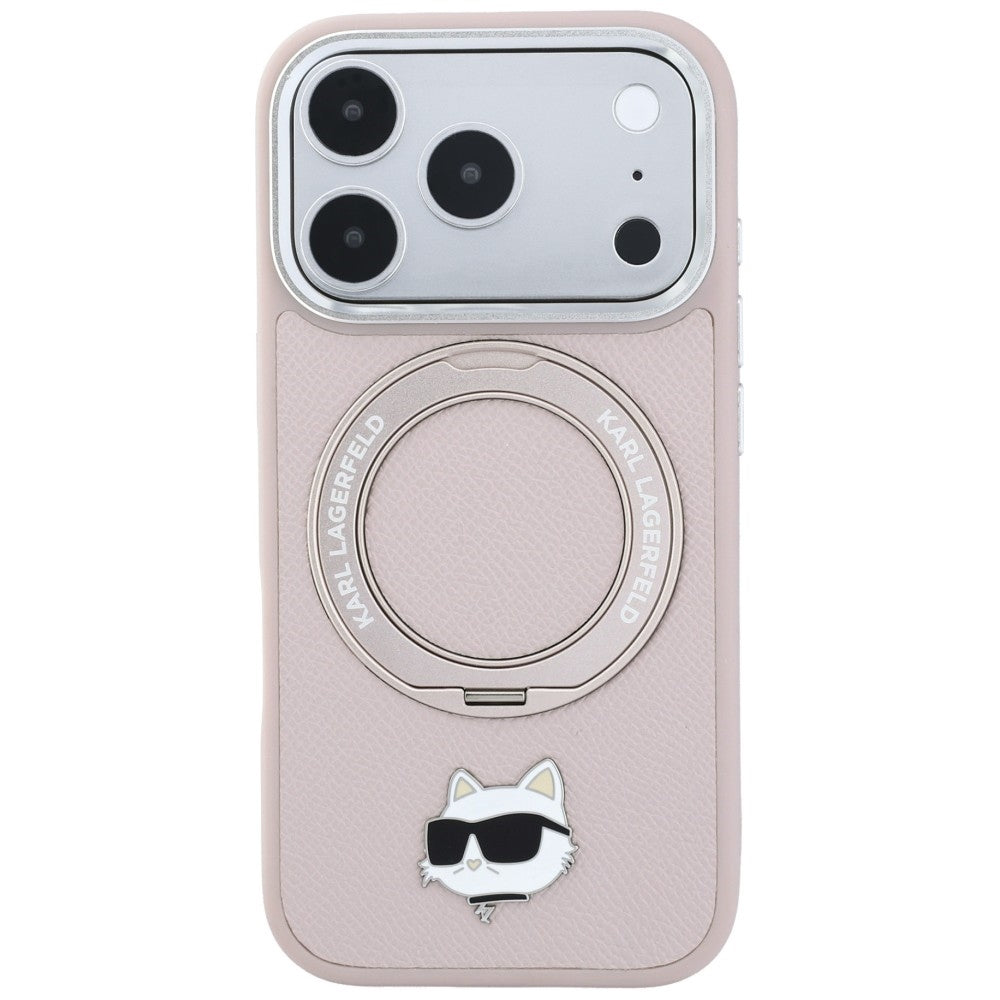 Husa MagSafe pentru Apple iPhone 18 Pro Max / 17 Pro Max, Karl Lagerfeld, Ring Stand 360 Choupette Pin, Roz