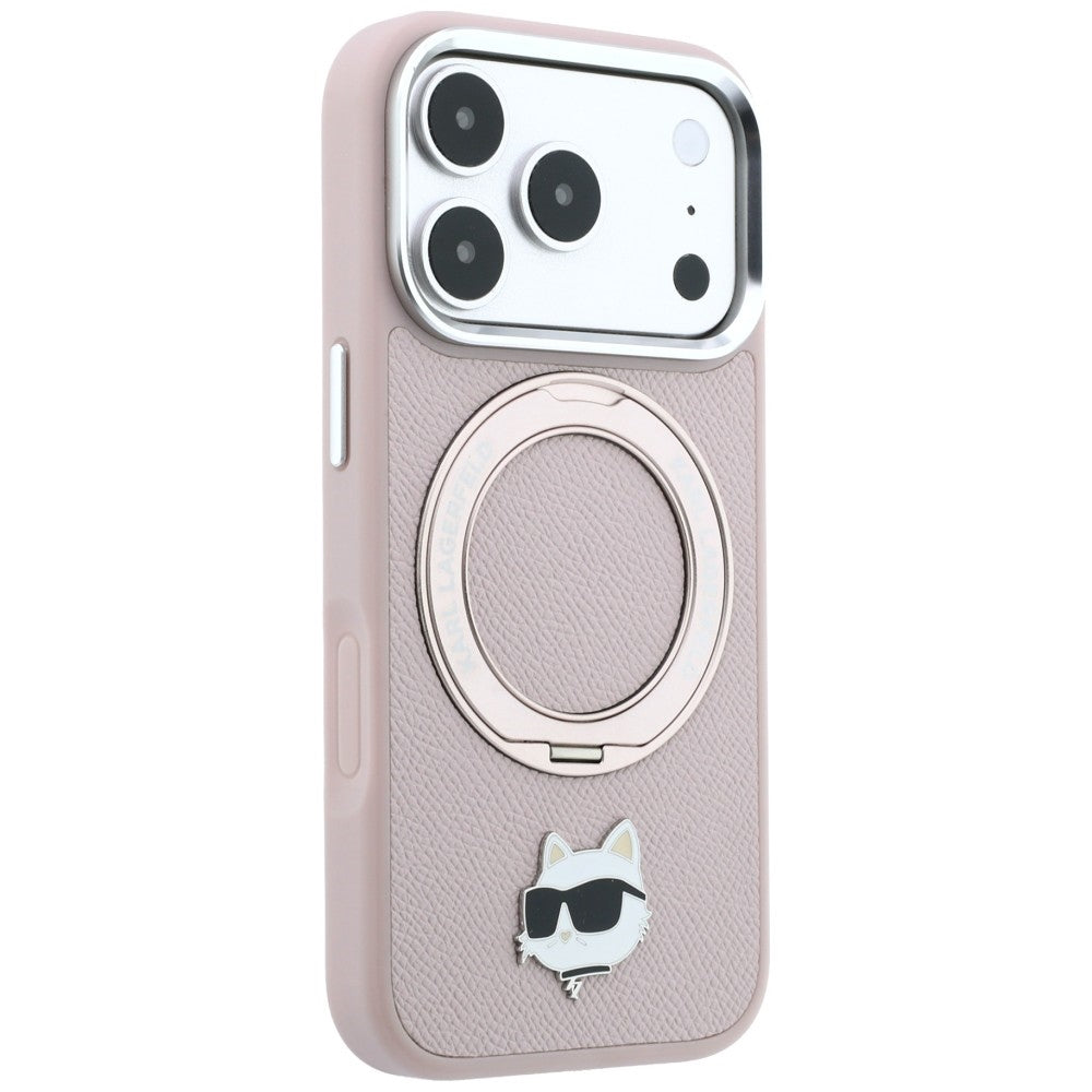 Husa MagSafe pentru Apple iPhone 18 Pro Max / 17 Pro Max, Karl Lagerfeld, Ring Stand 360 Choupette Pin, Roz