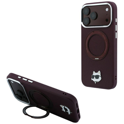 Husa MagSafe pentru Apple iPhone 18 Pro Max / 17 Pro Max, Karl Lagerfeld,  Saffiano Ring Stand 360 Choupette Pin, Visinie