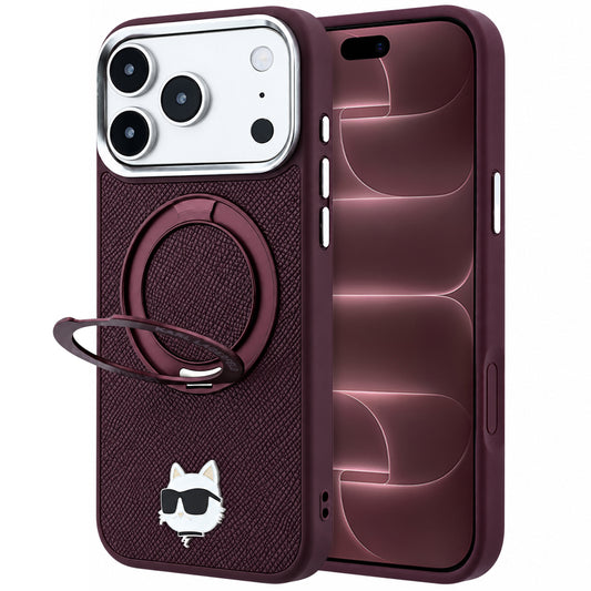 Husa MagSafe pentru Apple iPhone 18 Pro Max / 17 Pro Max, Karl Lagerfeld,  Saffiano Ring Stand 360 Choupette Pin, Visinie