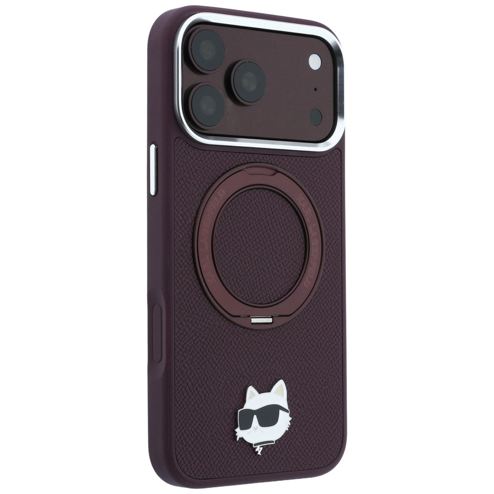 Husa MagSafe pentru Apple iPhone 18 Pro Max / 17 Pro Max, Karl Lagerfeld,  Saffiano Ring Stand 360 Choupette Pin, Visinie