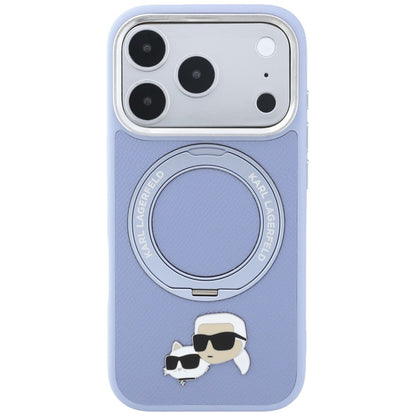 Husa MagSafe pentru Apple iPhone 18 Pro Max / 17 Pro Max, Karl Lagerfeld, Ring Stand 360 Karl & Choupette Pin, Bleu